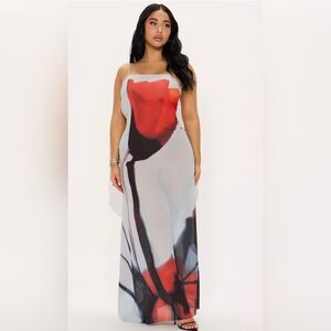 Elegant Red Floral Maxi Dress